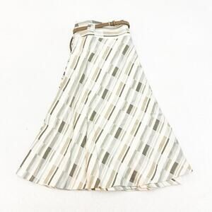 Akris Punto Plaid Geometric Linen A Line Skirt Belted Size 12